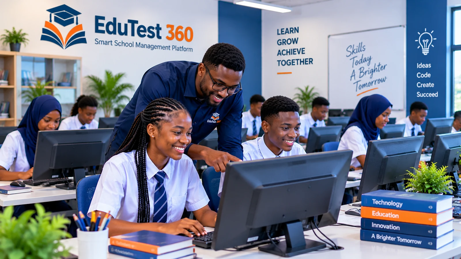 Nigerian students learning digital skills in a modern computer laboratory