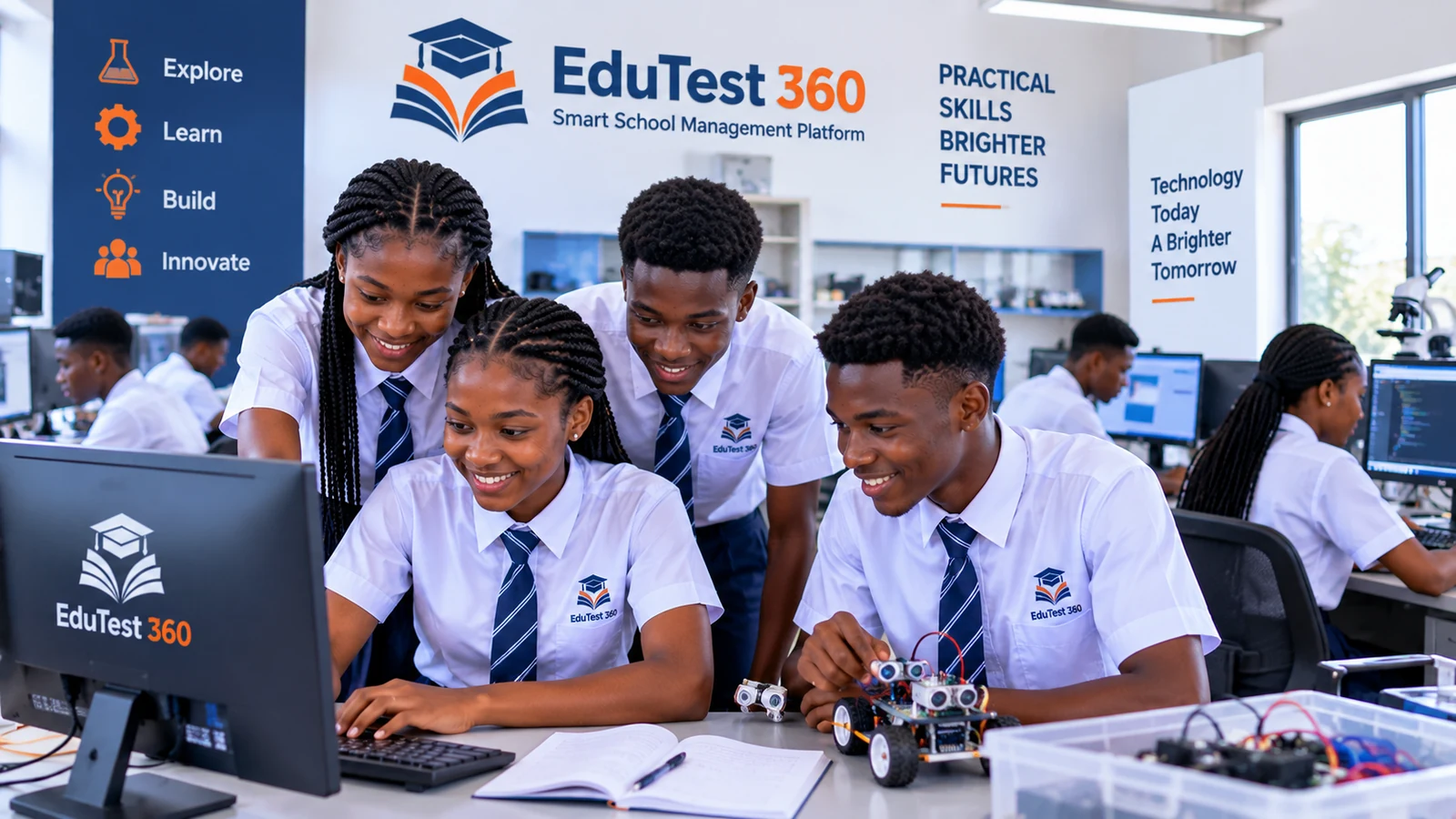 Nigerian students combining computer learning with practical STEM activities